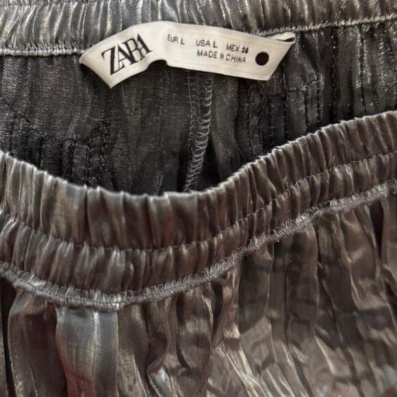 ZARA dark grey pleated sequin flared pants size L - Picture 4 of 4